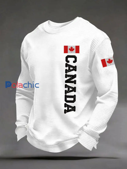 Chandail à imprimé décontracté CANADA Waffle pour homme Blanc / S