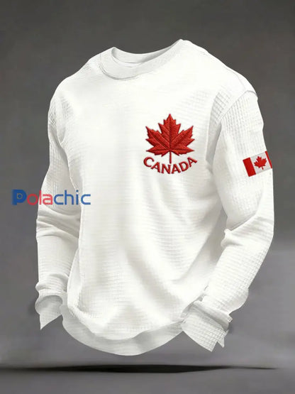 Chandail à imprimé décontracté CANADA Waffle pour homme Blanc / S