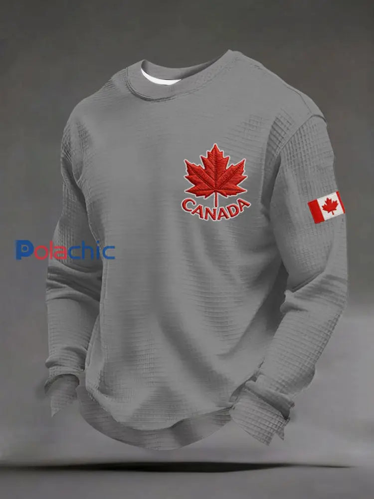 Chandail à imprimé décontracté CANADA Waffle pour homme Gris / S