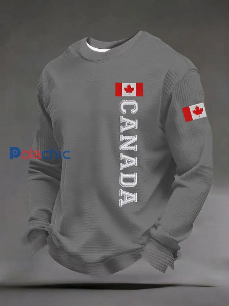 Chandail à imprimé décontracté CANADA Waffle pour homme Gris / S