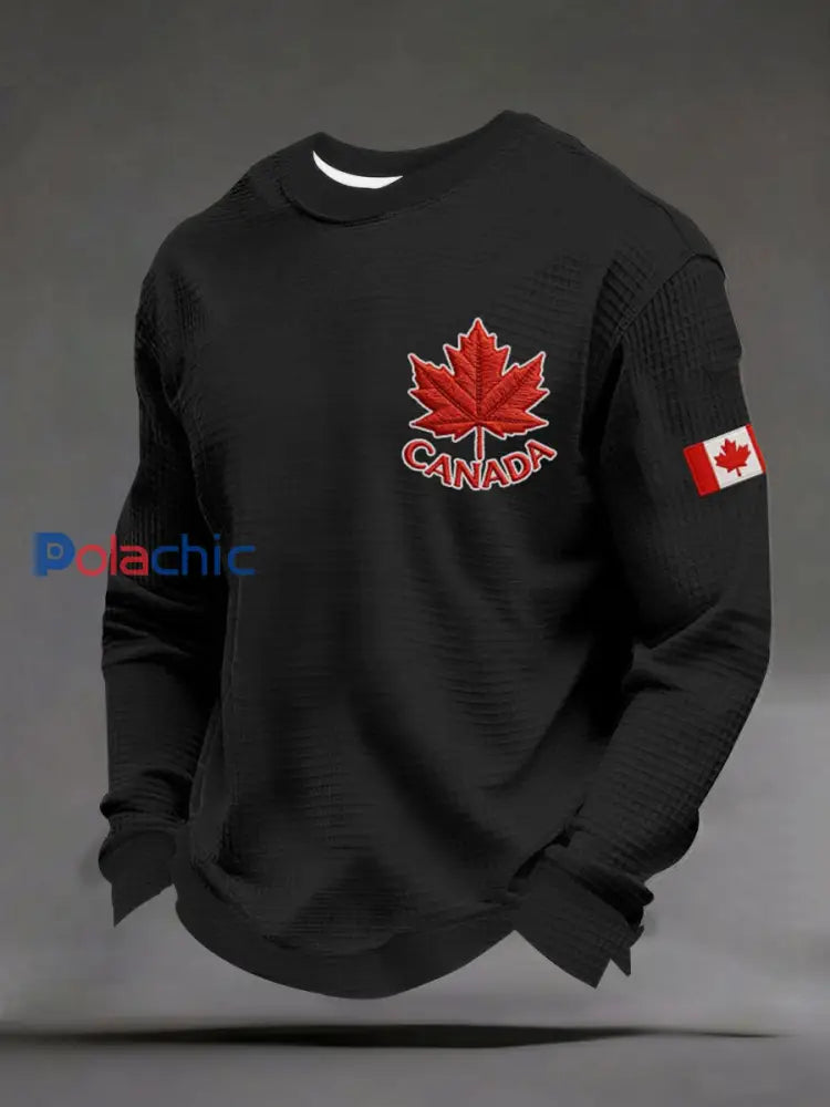 Chandail à imprimé décontracté CANADA Waffle pour homme Noir / S