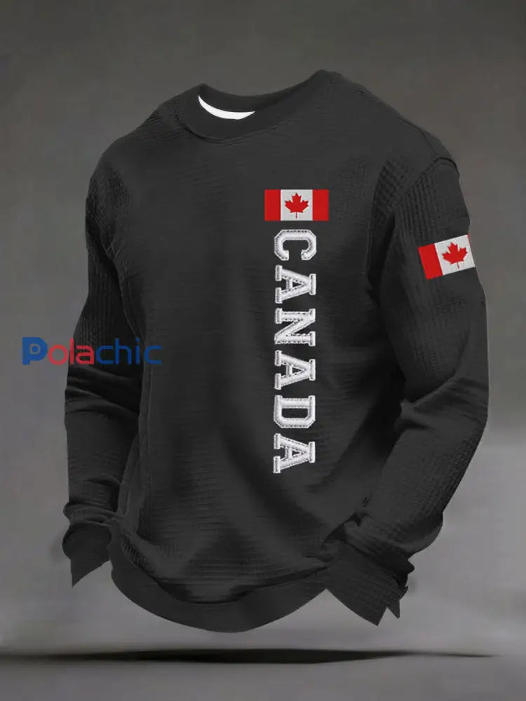 Chandail à imprimé décontracté CANADA Waffle pour homme Noir / S
