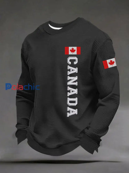 Chandail à imprimé décontracté CANADA Waffle pour homme Noir / S