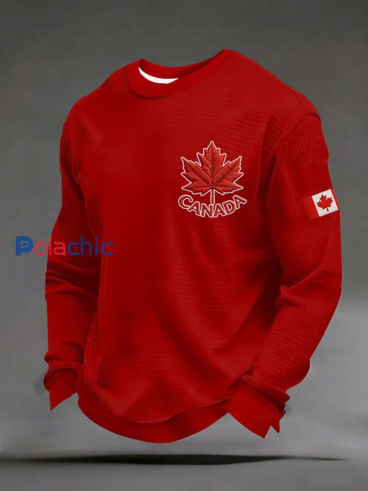 Chandail à imprimé décontracté CANADA Waffle pour homme Rouge / S