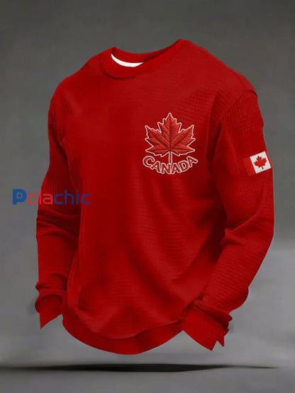 Chandail à imprimé décontracté CANADA Waffle pour homme Rouge / S