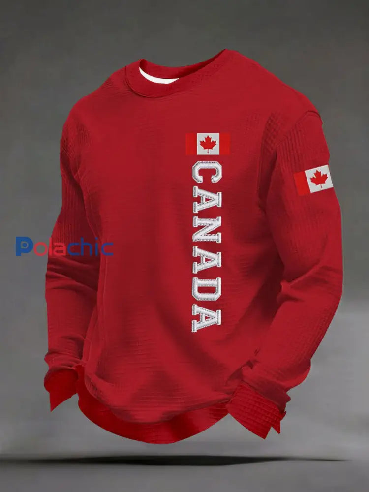 Chandail à imprimé décontracté CANADA Waffle pour homme Rouge / S