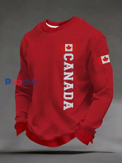 Chandail à imprimé décontracté CANADA Waffle pour homme Rouge / S