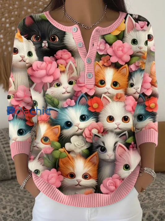 Chandail Adorable Kitten Femme Multicolore / S