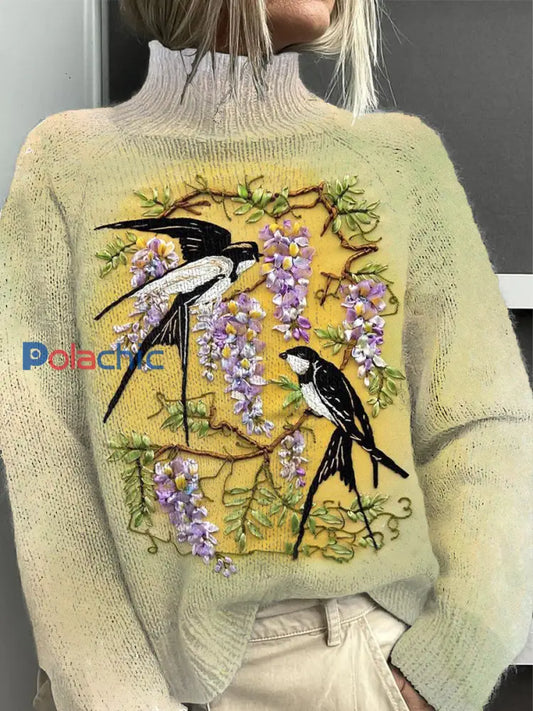 Chandail en tricot à motif floral Swallow Femme Vert Clair / S