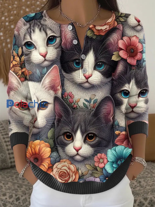 Chandail Floral Cat Femme Multicolore / S