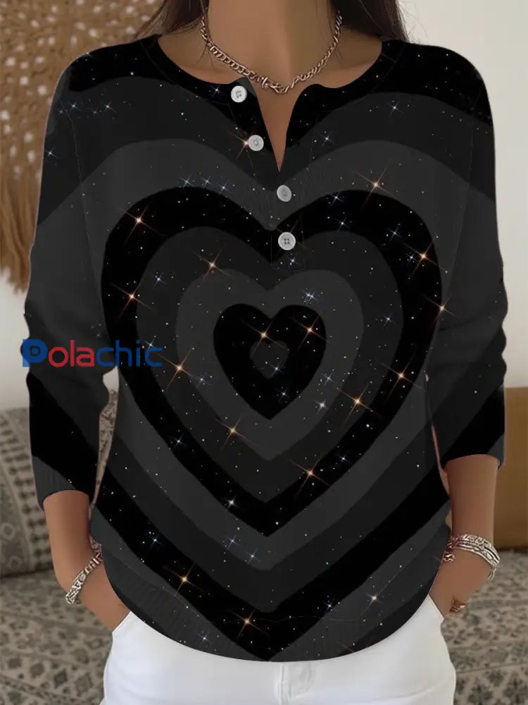 Chandail Henley à Motifs Cœurs Scintillants Femme Multicolore / S