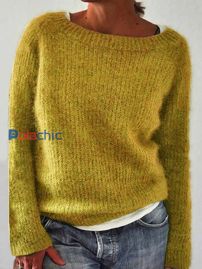 Chandail islandais ras du cou des femmes Loose Pullover Jaune / S