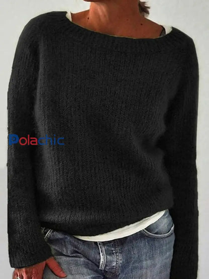 Chandail islandais ras du cou des femmes Loose Pullover Noir / S
