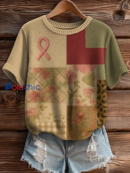Chandail Patchwork Femme Sensibilisation au Cancer du Sein comme image / S