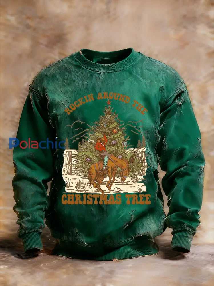 Chandail Western Christmas Homme Vert Foncé / S