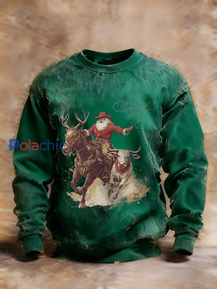 Chandail Western Christmas Homme Vert Foncé / S