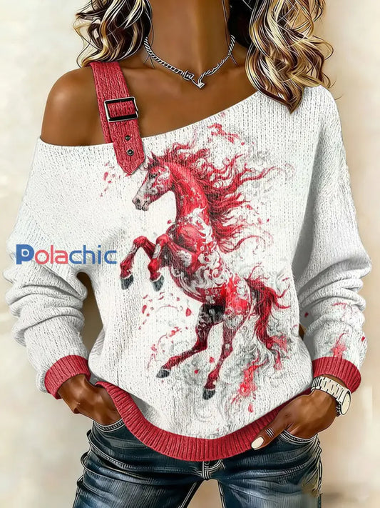 Chandail Western Red Horse Femme comme image / S