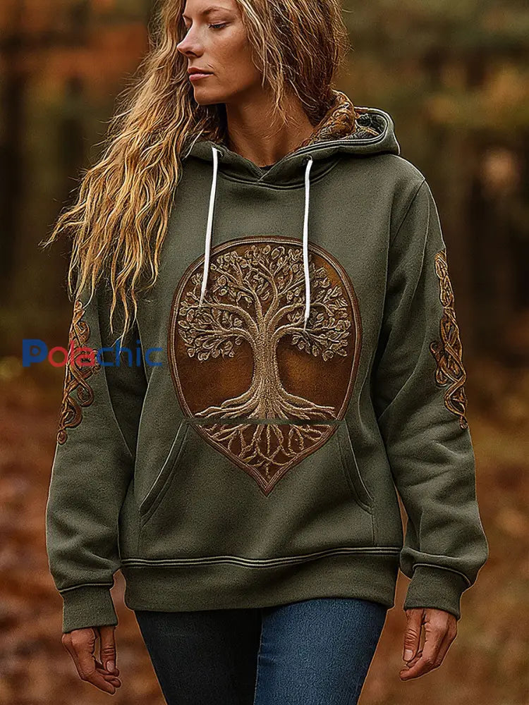 Chandails à capuchon Tree of Life Femme vert armée / S