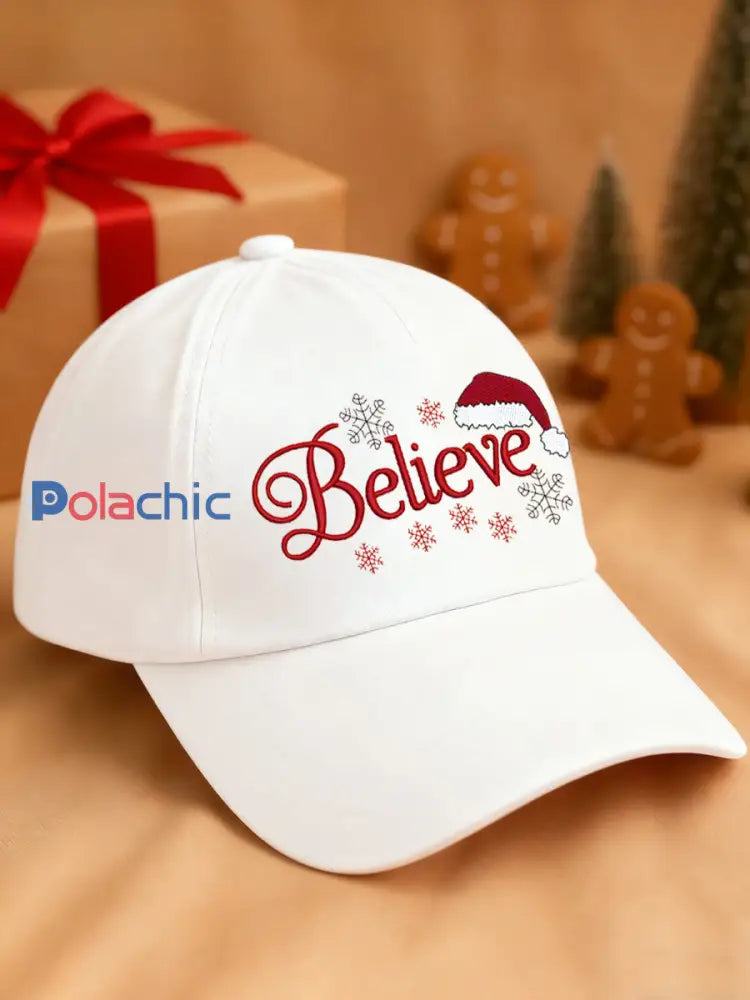 Chapeau de Noël à imprimé Believe Unisexe Blanc / UN