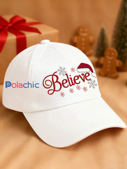 Chapeau de Noël à imprimé Believe Unisexe Blanc / UN