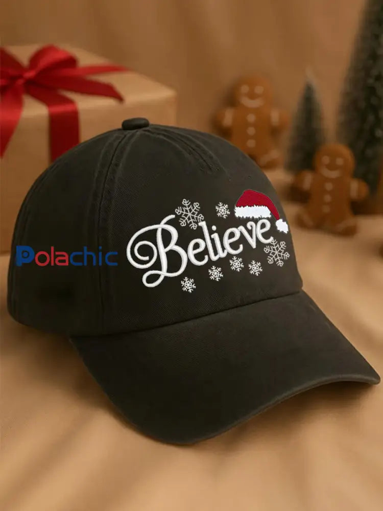 Chapeau de Noël à imprimé Believe Unisexe Noir / UN