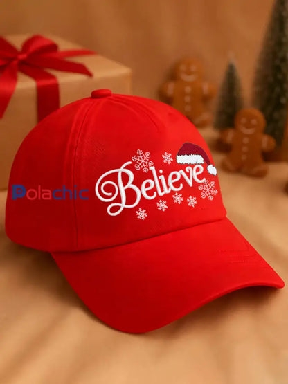 Chapeau de Noël à imprimé Believe Unisexe Rouge / UN