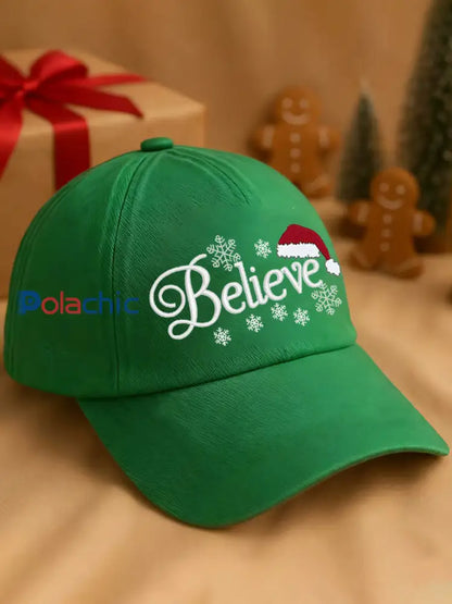 Chapeau de Noël à imprimé Believe Unisexe Vert / UN