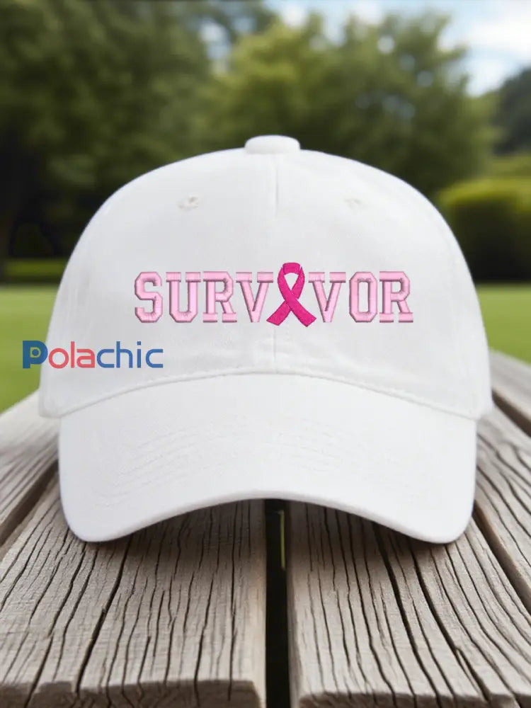 Chapeau de ruban Survivor Women’s Breast Cancer Awareness Blanc / JM