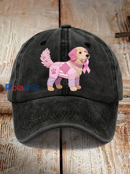 Chapeau de soutien unisexe chien rose ruban de sensibilisation au cancer du sein Noir / ONE
