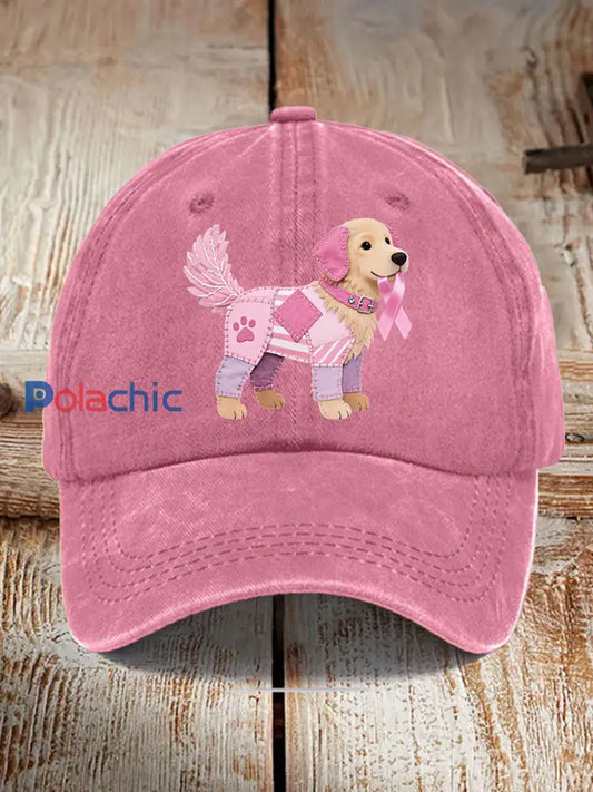 Chapeau de soutien unisexe chien rose ruban de sensibilisation au cancer du sein Rose / ONE