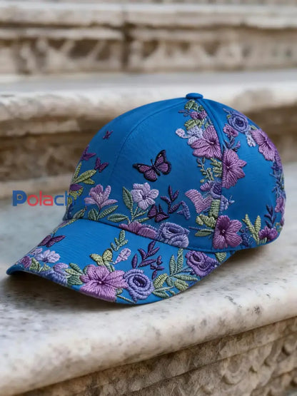 Chapeau décontracté à imprimé floral rétro unisexe bleu / UN