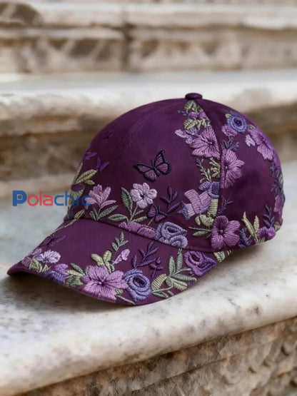 Chapeau décontracté à imprimé floral rétro unisexe violet foncé / UN