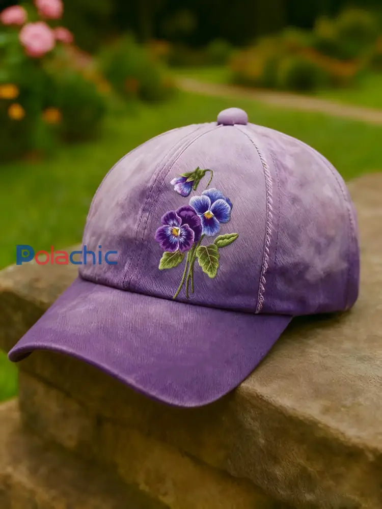 Chapeau décontracté à imprimé floral rétro unisexe Violet / UN