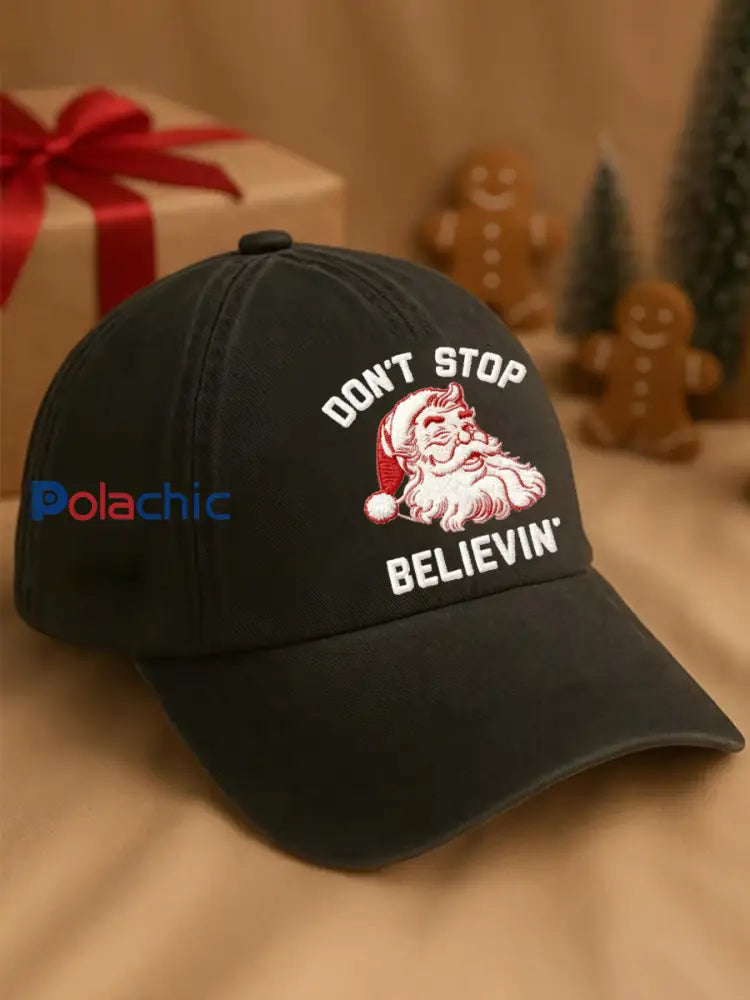Chapeau unisexe de Noël Don’t Stop Believin ’Santa Claus Print Noir / UN