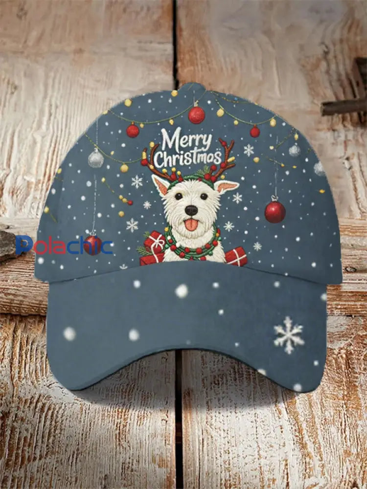 Chapeau unisexe de patchwork de denim de chien mignon de Noël Bleu / UN