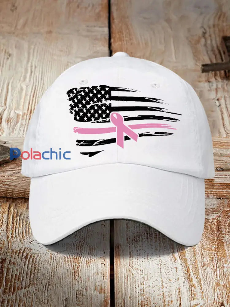 Chapeau unisexe de soutien de conscience de cancer du sein de drapeau américain de ruban rose Blanc / JM