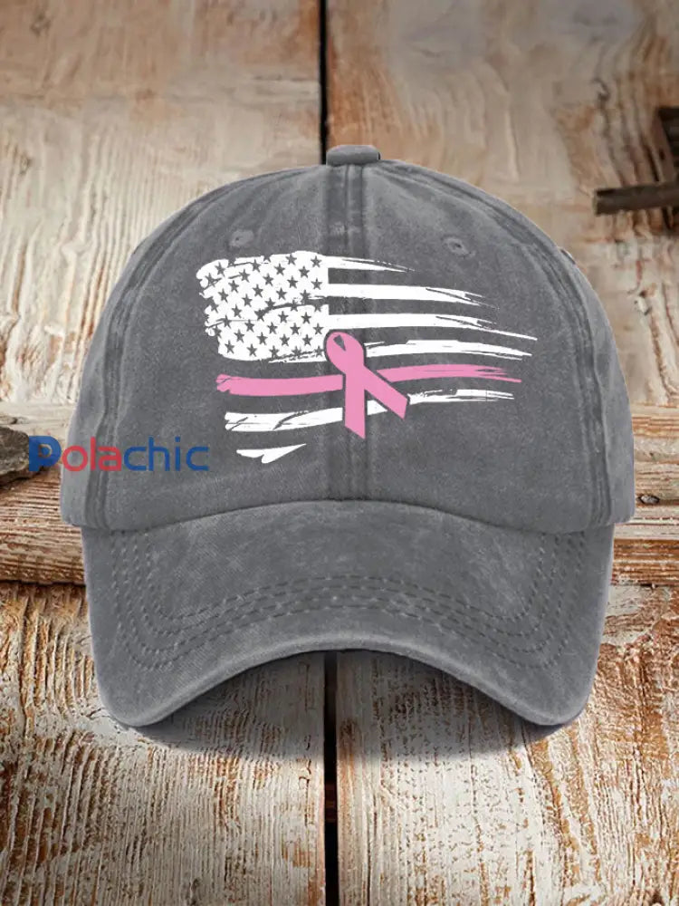 Chapeau unisexe de soutien de conscience de cancer du sein de drapeau américain de ruban rose Gris / JM