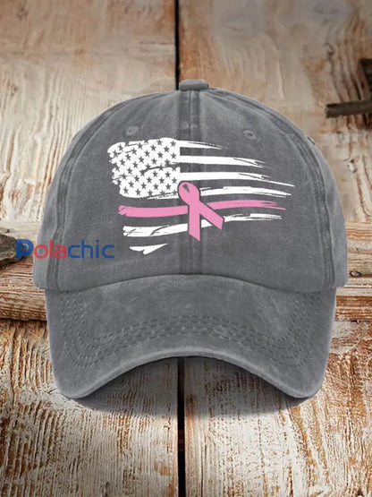 Chapeau unisexe de soutien de conscience de cancer du sein de drapeau américain de ruban rose Gris / JM