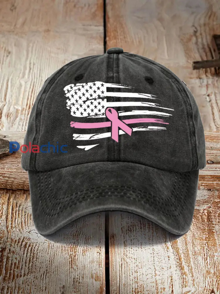 Chapeau unisexe de soutien de conscience de cancer du sein de drapeau américain de ruban rose Noir / JM