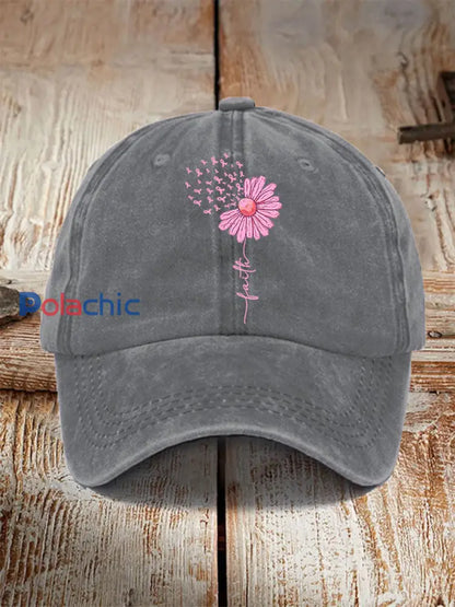 Chapeau unisexe de soutien de sensibilisation au cancer du sein de tournesol de ruban rose Gris / JM
