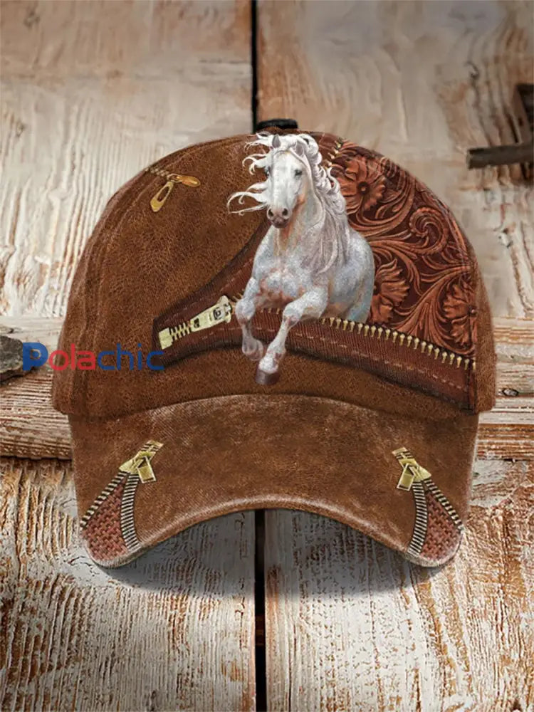Chapeau unisexe décontracté à imprimé d’art de cheval Marron / UN