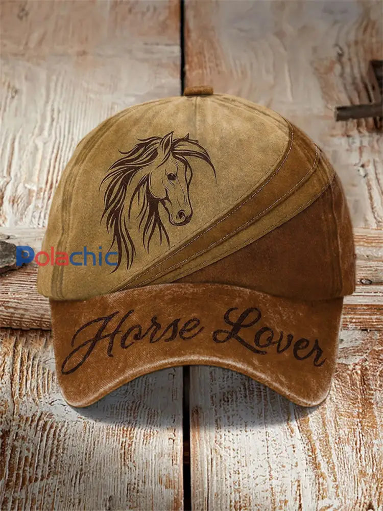 Chapeau unisexe décontracté à imprimé d’art de cheval Marron / UN