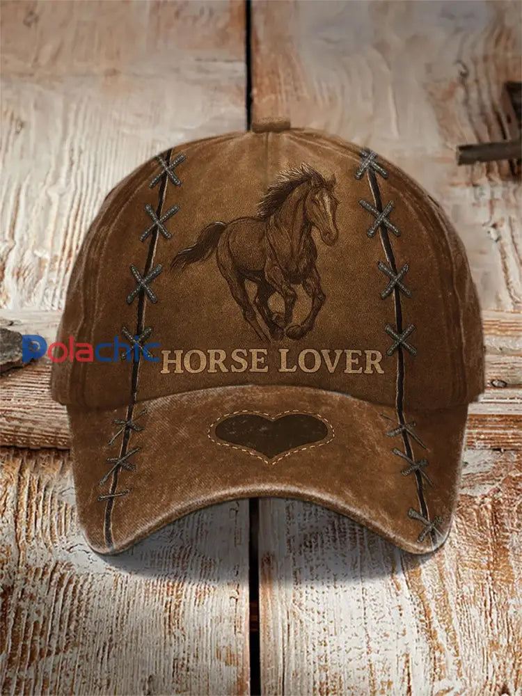 Chapeau unisexe décontracté à imprimé d’art de cheval Marron / UN