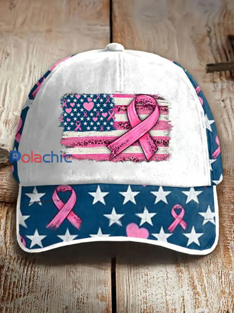 Chapeau unisexe décontracté à imprimé ruban rose sensibilisation au cancer du sein Blanc / ONE