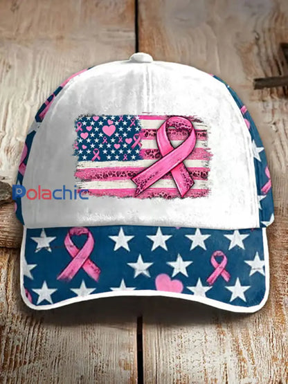 Chapeau unisexe décontracté à imprimé ruban rose sensibilisation au cancer du sein Blanc / ONE
