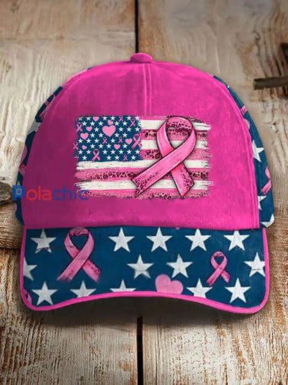 Chapeau unisexe décontracté à imprimé ruban rose sensibilisation au cancer du sein Rose Rouge / ONE