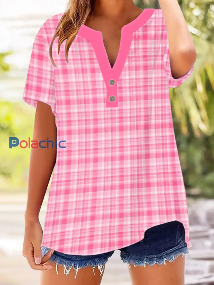 Chemise à carreaux sensibilisation au cancer du sein pour femmes Rose / S