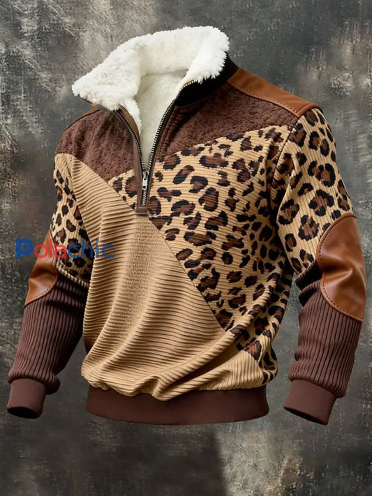 Chemise à col en peluche imprimée vintage pour hommes comme image / S