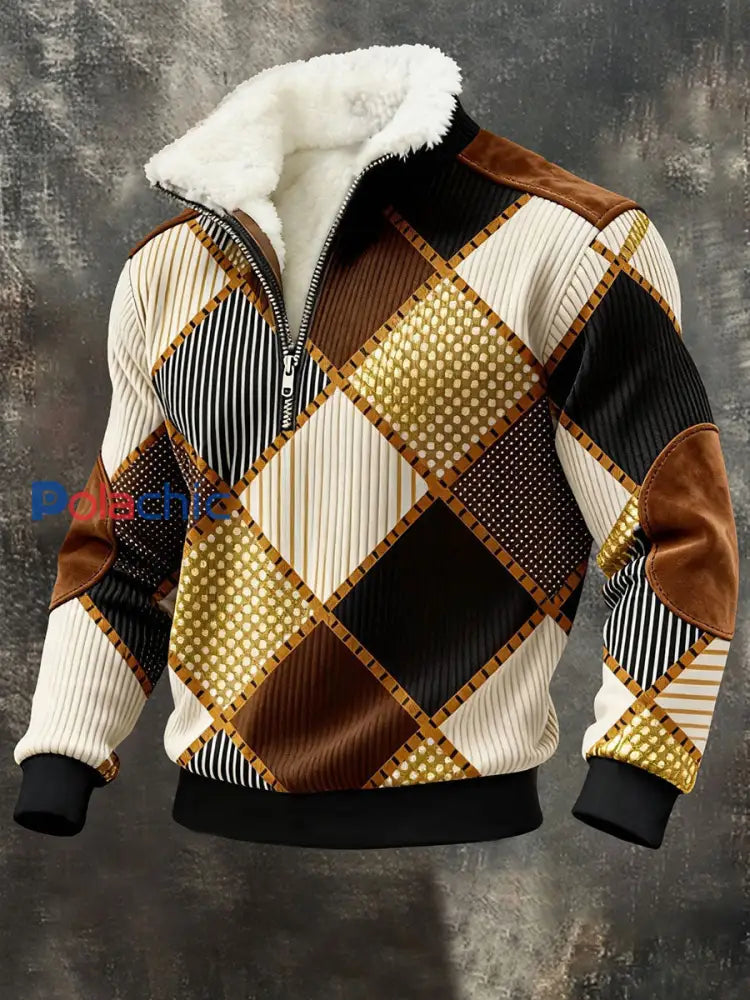 Chemise à col en peluche imprimée vintage pour hommes comme image / S