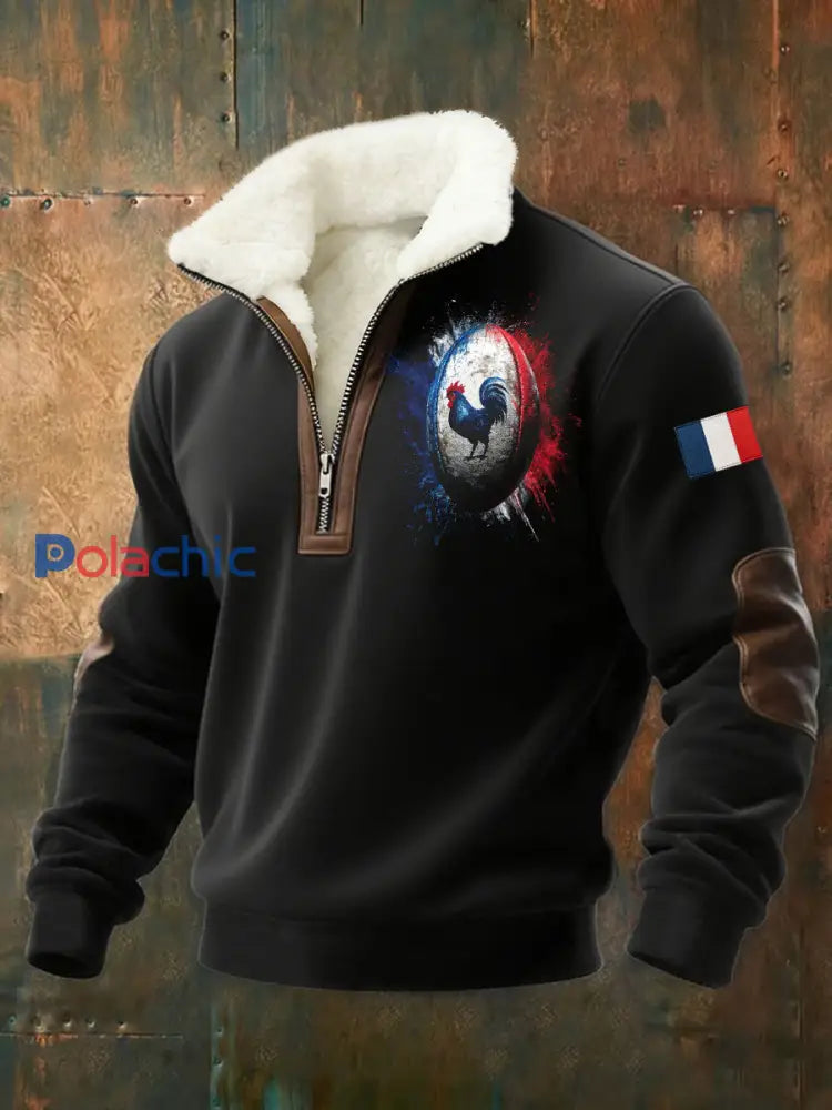 Chemise à col montant France Rugby Plush Homme Noir / S